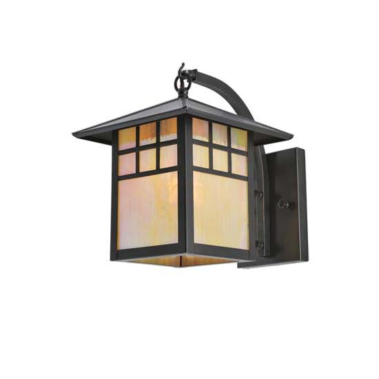 Meyda Lighting Seneca 8" Window Pane Curved Arm Wall Sconce With Iridescent Shade Glass