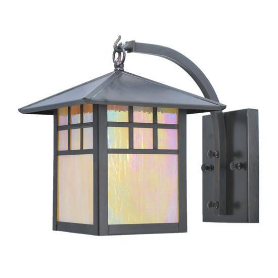 Meyda Lighting Seneca 8" Window Pane Curved Arm Wall Sconce With Iridescent Shade Glass