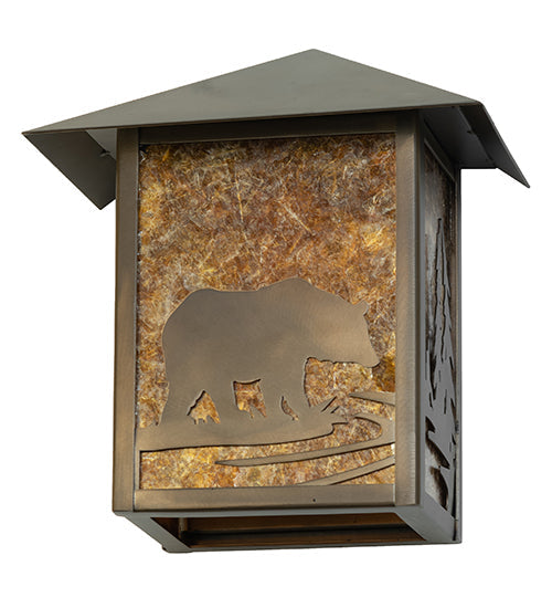 Meyda Lighting Seneca 9" Antique Copper Bear Creek Wall Sconce With Amber Mica Shade Glass