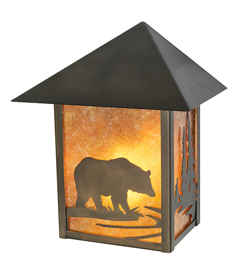 Meyda Lighting Seneca 9" Antique Copper Bear Creek Wall Sconce With Amber Mica Shade Glass