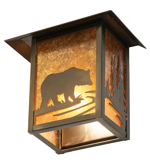 Meyda Lighting Seneca 9" Antique Copper Bear Creek Wall Sconce With Amber Mica Shade Glass