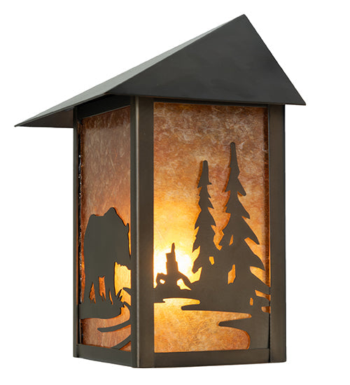 Meyda Lighting Seneca 9" Antique Copper Bear Creek Wall Sconce With Amber Mica Shade Glass