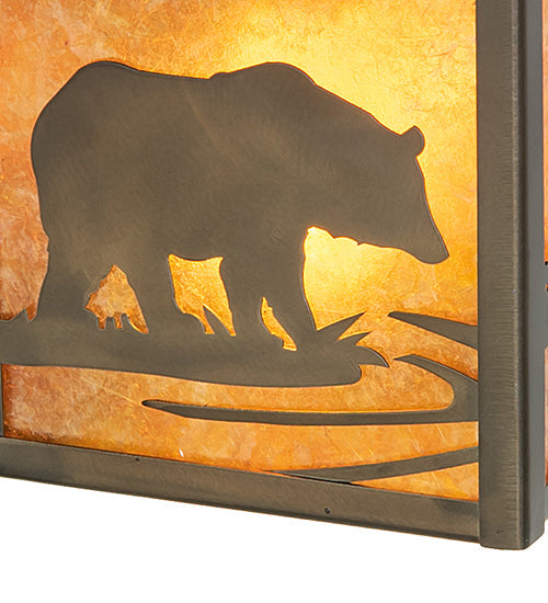 Meyda Lighting Seneca 9" Antique Copper Bear Creek Wall Sconce With Amber Mica Shade Glass