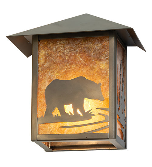 Meyda Lighting Seneca 9" Antique Copper Bear Creek Wall Sconce With Amber Mica Shade Glass