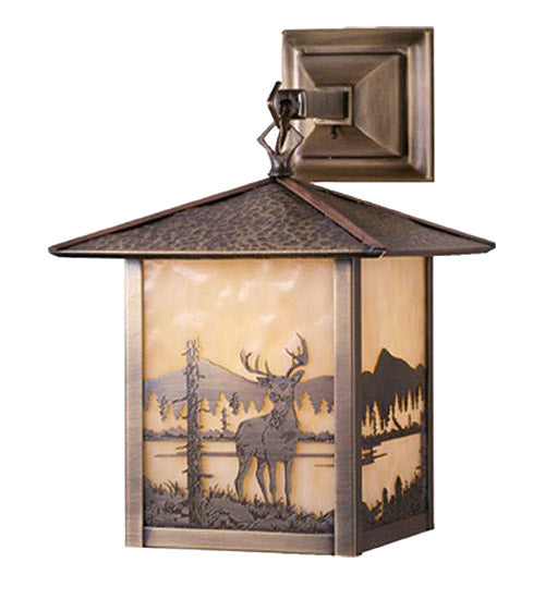 Meyda Lighting Seneca 9" Antique Deer Creek Hanging Wall Sconce With Beige Shade Glass