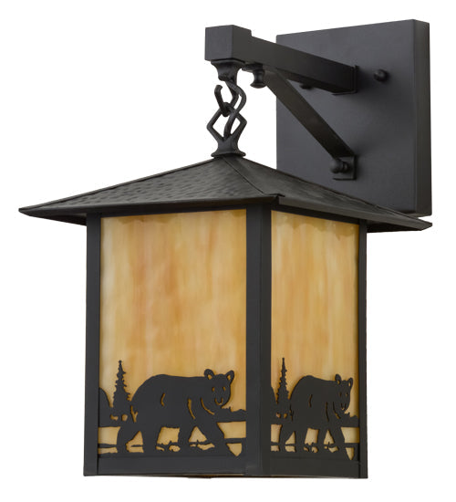 Meyda Lighting Seneca 9" Black Bear Creek Hanging Wall Sconce With Beige Art Shade Glass