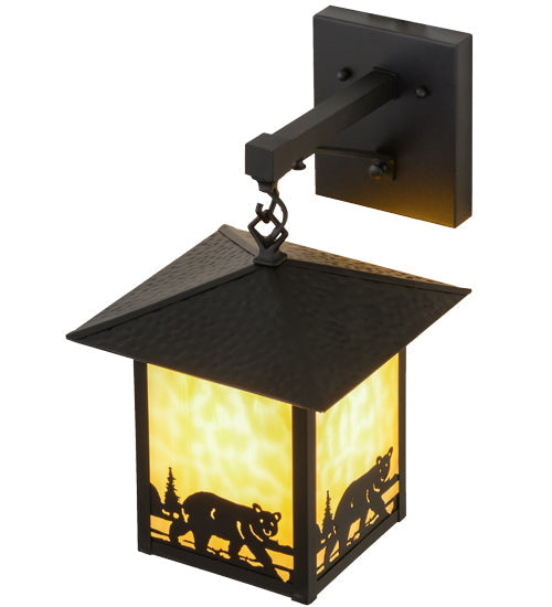 Meyda Lighting Seneca 9" Black Bear Creek Hanging Wall Sconce With Beige Art Shade Glass