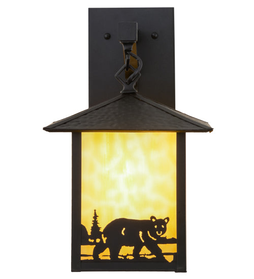 Meyda Lighting Seneca 9" Black Bear Creek Hanging Wall Sconce With Beige Art Shade Glass