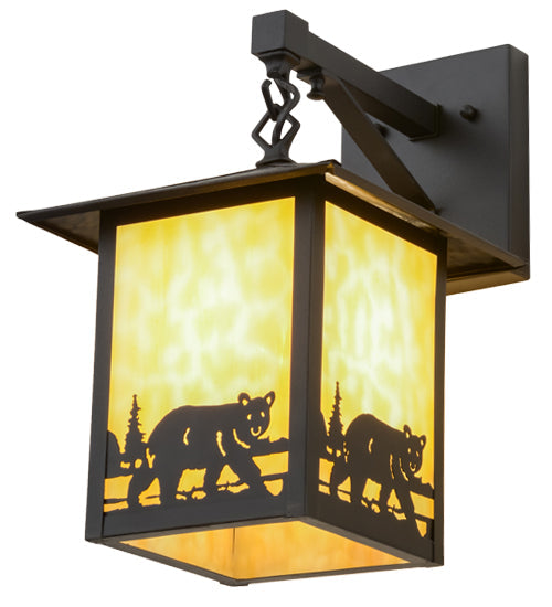 Meyda Lighting Seneca 9" Black Bear Creek Hanging Wall Sconce With Beige Art Shade Glass