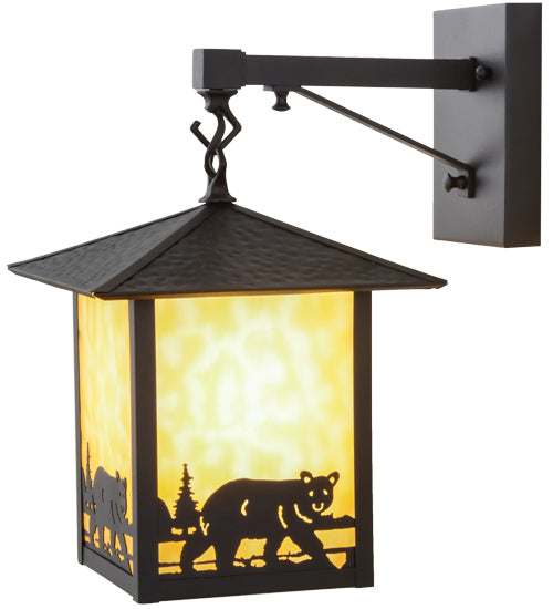 Meyda Lighting Seneca 9" Black Bear Creek Hanging Wall Sconce With Beige Art Shade Glass
