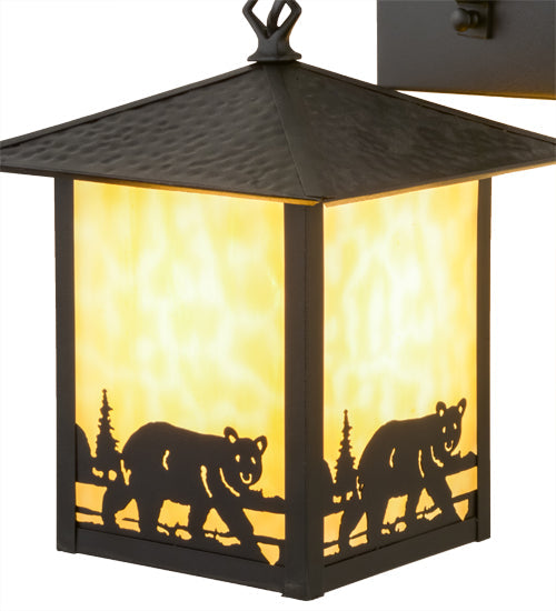 Meyda Lighting Seneca 9" Black Bear Creek Hanging Wall Sconce With Beige Art Shade Glass