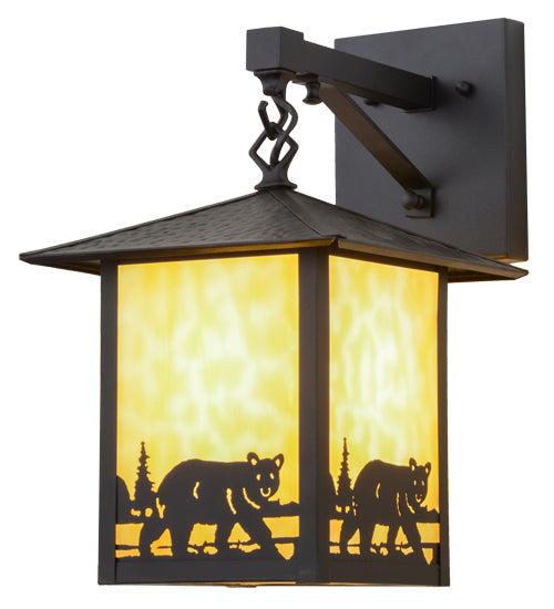 Meyda Lighting Seneca 9" Black Bear Creek Hanging Wall Sconce With Beige Art Shade Glass