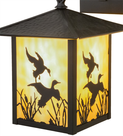 Meyda Lighting Seneca 9" Black Ducks in Flight Hanging Wall Sconce With Beige Art Shade Glass