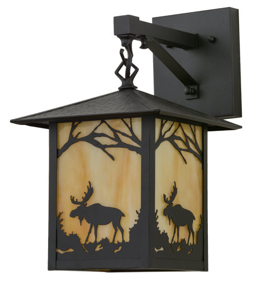 Meyda Lighting Seneca 9" Black Moose Creek Hanging Wall Sconce With Beige Iridescent Shade Glass