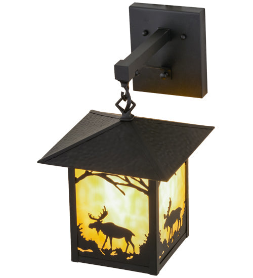 Meyda Lighting Seneca 9" Black Moose Creek Hanging Wall Sconce With Beige Iridescent Shade Glass