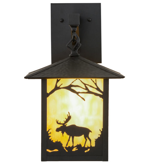 Meyda Lighting Seneca 9" Black Moose Creek Hanging Wall Sconce With Beige Iridescent Shade Glass