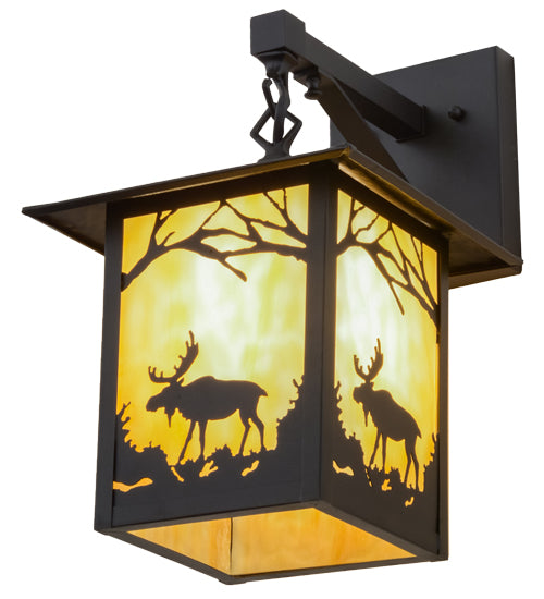 Meyda Lighting Seneca 9" Black Moose Creek Hanging Wall Sconce With Beige Iridescent Shade Glass