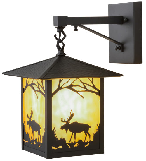 Meyda Lighting Seneca 9" Black Moose Creek Hanging Wall Sconce With Beige Iridescent Shade Glass