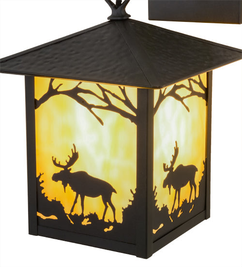 Meyda Lighting Seneca 9" Black Moose Creek Hanging Wall Sconce With Beige Iridescent Shade Glass