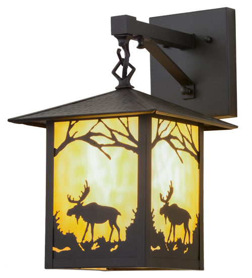 Meyda Lighting Seneca 9" Black Moose Creek Hanging Wall Sconce With Beige Iridescent Shade Glass
