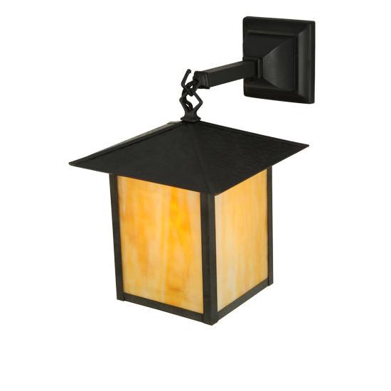 Meyda Lighting Seneca 9" Black Straight Hanging Wall Sconce With Beige Shade Glass