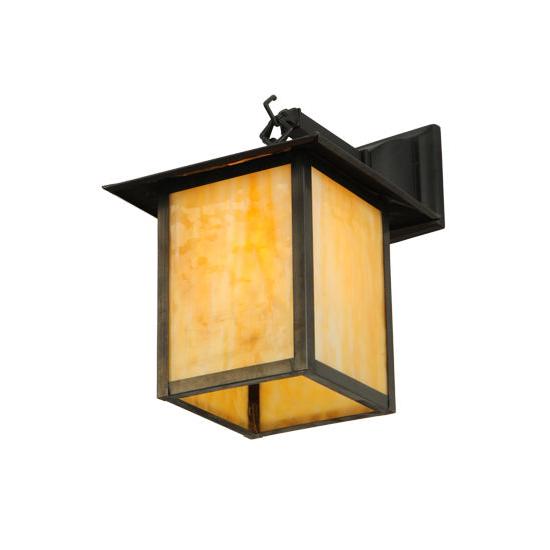 Meyda Lighting Seneca 9" Black Straight Hanging Wall Sconce With Beige Shade Glass