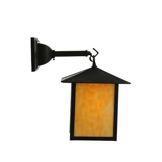 Meyda Lighting Seneca 9" Black Straight Hanging Wall Sconce With Beige Shade Glass