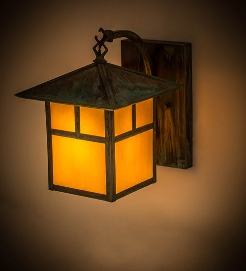 Meyda Lighting Seneca 9" Copper Verdigris T Mission Wall Sconce With Amber Tawnyrock Idalight Shade Glass