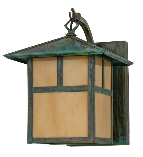 Meyda Lighting Seneca 9" Copper Verdigris T Mission Wall Sconce With Amber Tawnyrock Idalight Shade Glass
