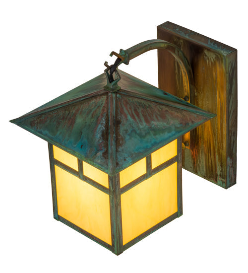 Meyda Lighting Seneca 9" Copper Verdigris T Mission Wall Sconce With Amber Tawnyrock Idalight Shade Glass