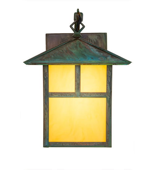 Meyda Lighting Seneca 9" Copper Verdigris T Mission Wall Sconce With Amber Tawnyrock Idalight Shade Glass