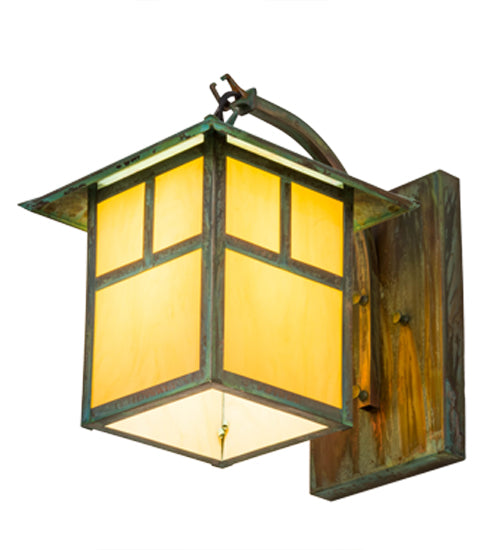 Meyda Lighting Seneca 9" Copper Verdigris T Mission Wall Sconce With Amber Tawnyrock Idalight Shade Glass