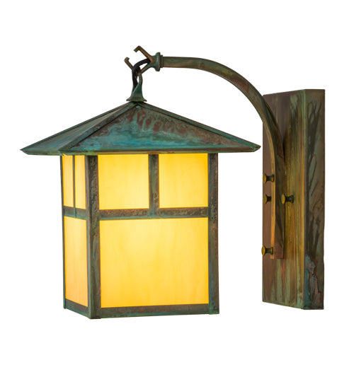 Meyda Lighting Seneca 9" Copper Verdigris T Mission Wall Sconce With Amber Tawnyrock Idalight Shade Glass