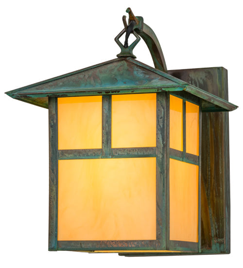Meyda Lighting Seneca 9" Copper Verdigris T Mission Wall Sconce With Amber Tawnyrock Idalight Shade Glass