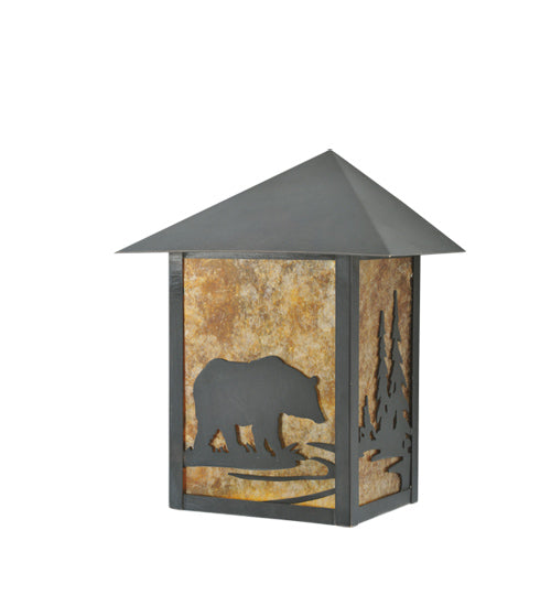 Meyda Lighting Seneca 9" Craftsman Brown Bear Creek Wall Sconce With Amber Mica Shade Glass