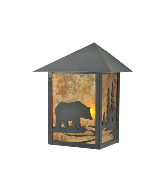 Meyda Lighting Seneca 9" Craftsman Brown Bear Creek Wall Sconce With Amber Mica Shade Glass