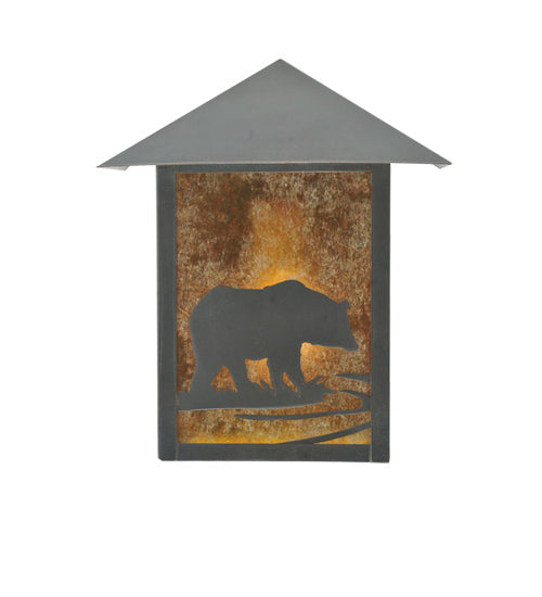 Meyda Lighting Seneca 9" Craftsman Brown Bear Creek Wall Sconce With Amber Mica Shade Glass