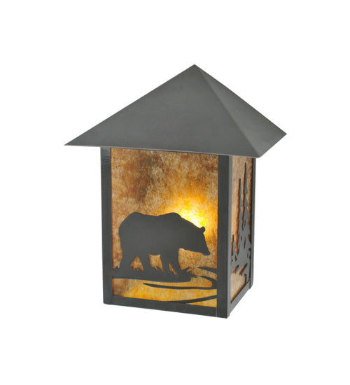 Meyda Lighting Seneca 9" Craftsman Brown Bear Creek Wall Sconce With Amber Mica Shade Glass