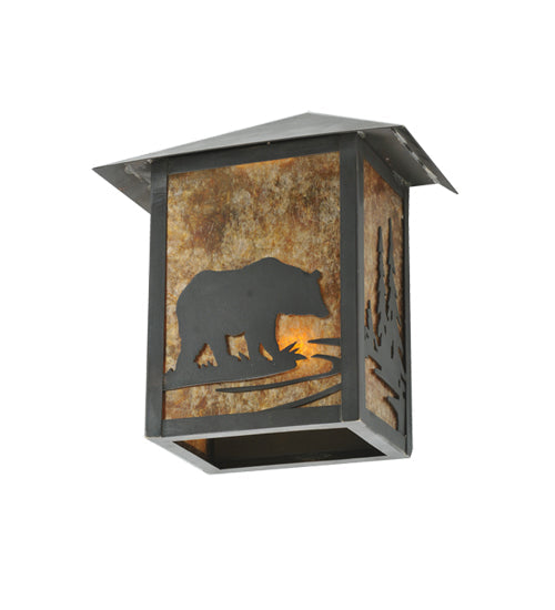 Meyda Lighting Seneca 9" Craftsman Brown Bear Creek Wall Sconce With Amber Mica Shade Glass