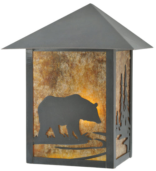 Meyda Lighting Seneca 9" Craftsman Brown Bear Creek Wall Sconce With Amber Mica Shade Glass
