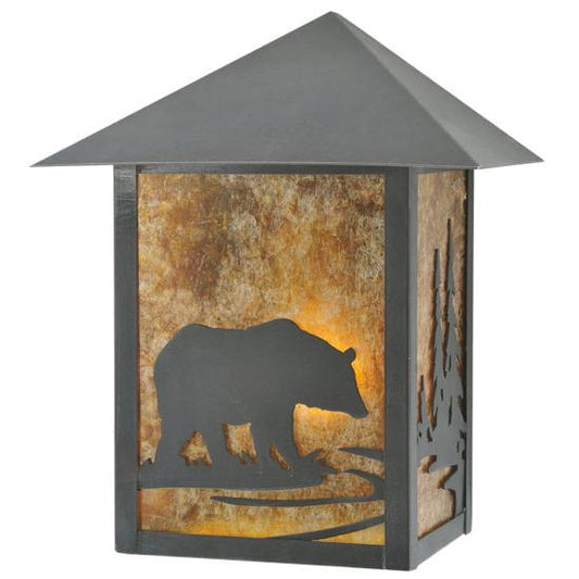 Meyda Lighting Seneca 9" Craftsman Brown Bear Creek Wall Sconce With Amber Mica Shade Glass