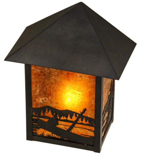 Meyda Lighting Seneca 9" Craftsman Brown Canoe At Lake Wall Sconce With Amber Mica Shade Glass