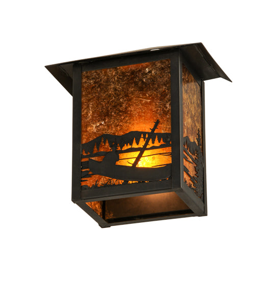 Meyda Lighting Seneca 9" Craftsman Brown Canoe At Lake Wall Sconce With Amber Mica Shade Glass