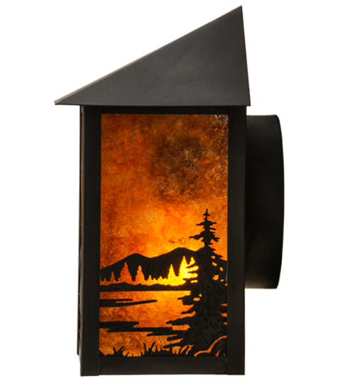 Meyda Lighting Seneca 9" Craftsman Brown Canoe At Lake Wall Sconce With Amber Mica Shade Glass