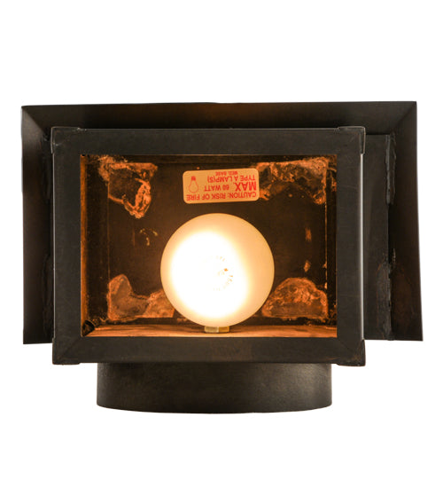 Meyda Lighting Seneca 9" Craftsman Brown Canoe At Lake Wall Sconce With Amber Mica Shade Glass