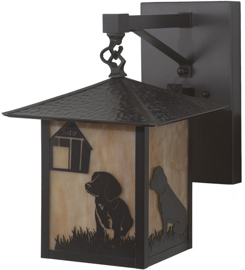 Meyda Lighting Seneca 9" Craftsman Brown Dog Straight Arm Wall Sconce With Beige Shade Glass