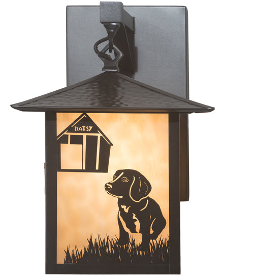 Meyda Lighting Seneca 9" Craftsman Brown Dog Straight Arm Wall Sconce With Beige Shade Glass