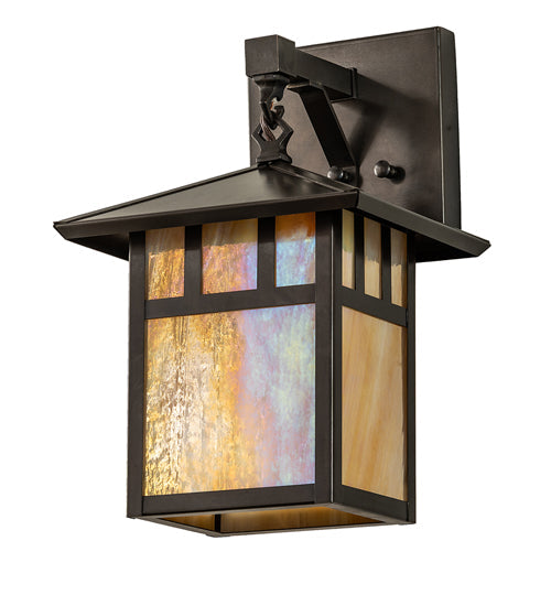 Meyda Lighting Seneca 9" Craftsman Brown Double Bar Mission Wall Sconce With Beige Iridescent Shade Glass