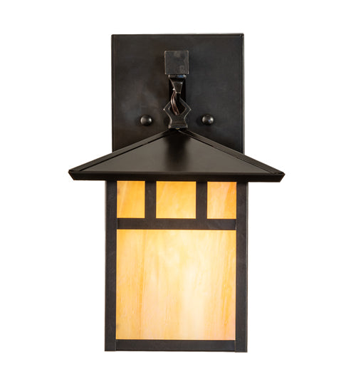 Meyda Lighting Seneca 9" Craftsman Brown Double Bar Mission Wall Sconce With Beige Iridescent Shade Glass