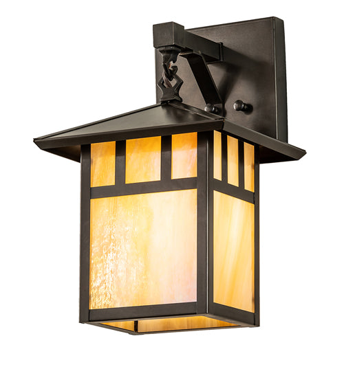 Meyda Lighting Seneca 9" Craftsman Brown Double Bar Mission Wall Sconce With Beige Iridescent Shade Glass